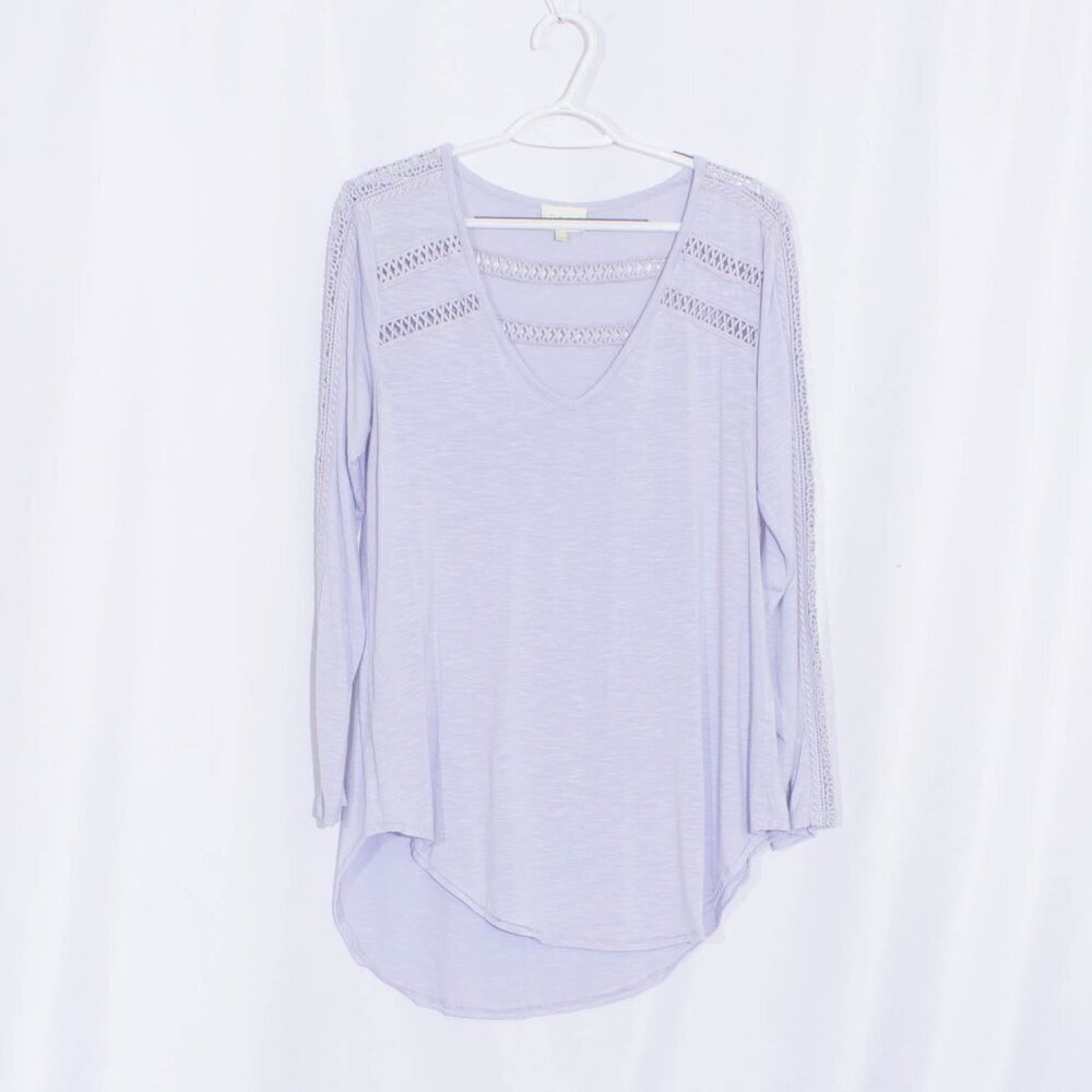 ANTHROPOLOGIE DELETTA Purple Lace Line Crochet Long Sleeve Shirt Size L - Picture 5 of 10